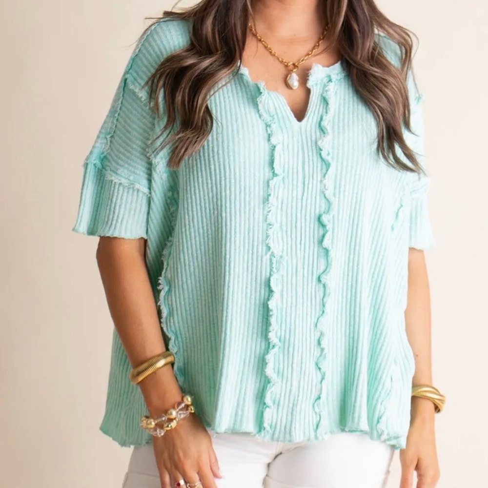 Easel Mint Green Ruffled Women's Top
